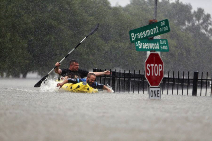 Houston, TX - the intersection of Braesmont & Braeswood where the Harmony Science Academy in Houston is located.  In the wake of Hurricane Harvey, the school sits under water as relief efforts are underway. 